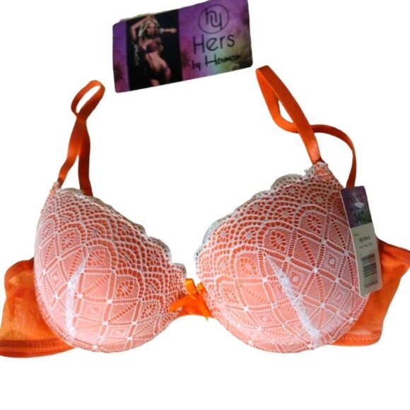 Hers By Herman Women's Orange Adjustable Strap Padded Push Up Bra Size 34C! NWT! - Picture 7 of 13